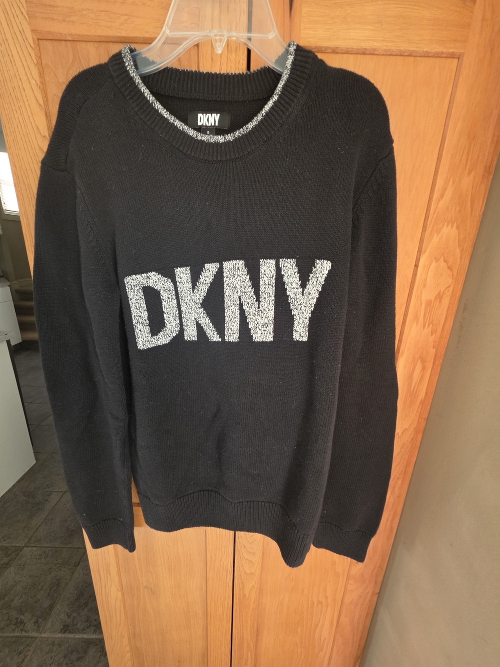 DKNY Black Crewneck Sweater with White Logo